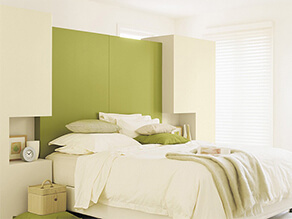 Modern Green Bedroom with Square Tetris Style Bedhead